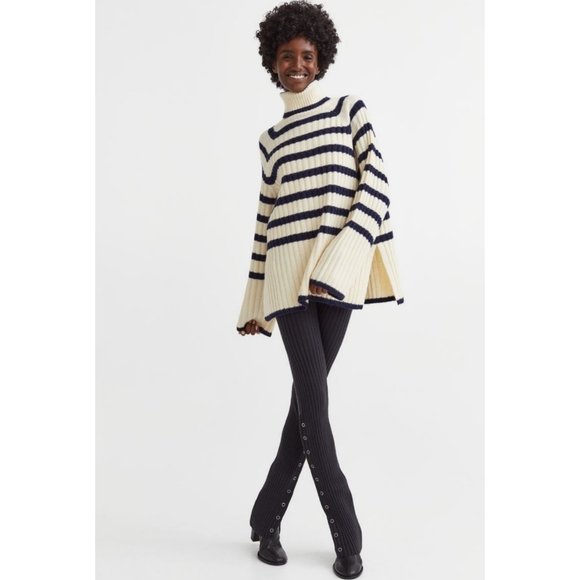 H&m rib knit turtleneck striped sweater - Picture 3 of 5